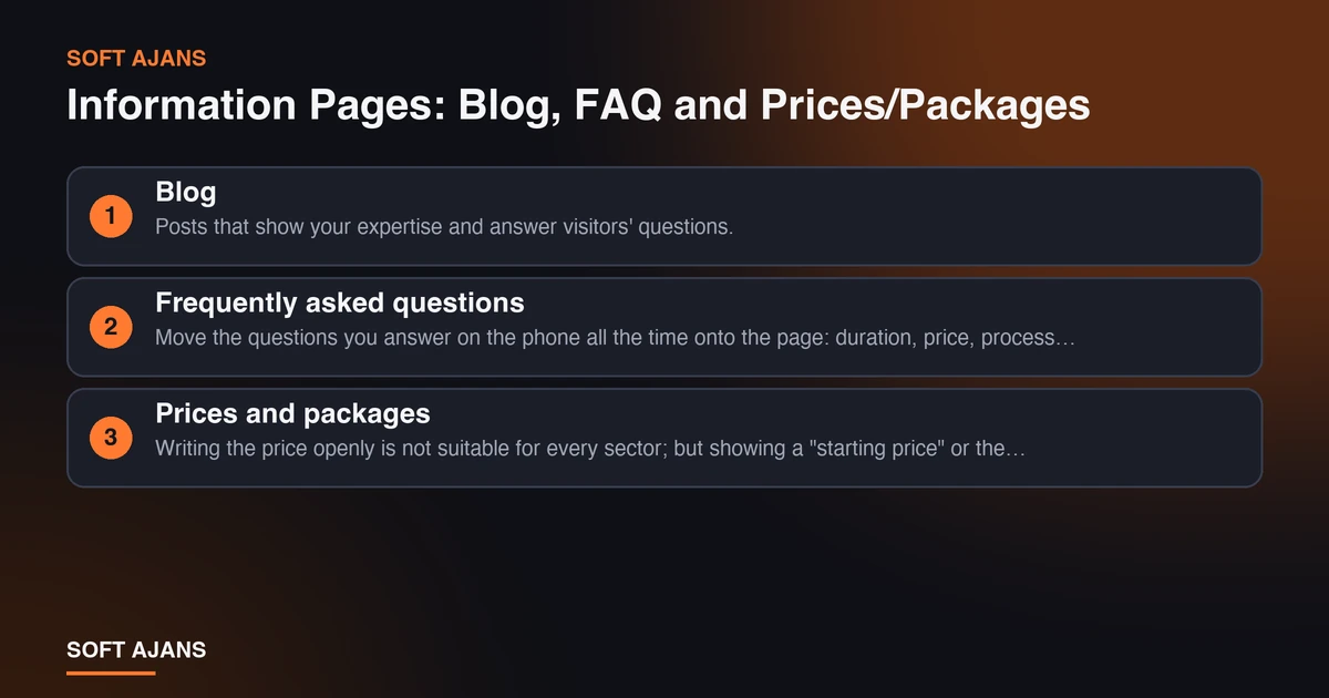 Information Pages: Blog, FAQ and Prices/Packages Information Pages: Blog, FAQ and Prices/Packages